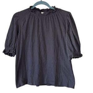 NWT LOFT Women's Crinkle Ruffle Neck Blouse Top in Charcoal Gray Size Medium